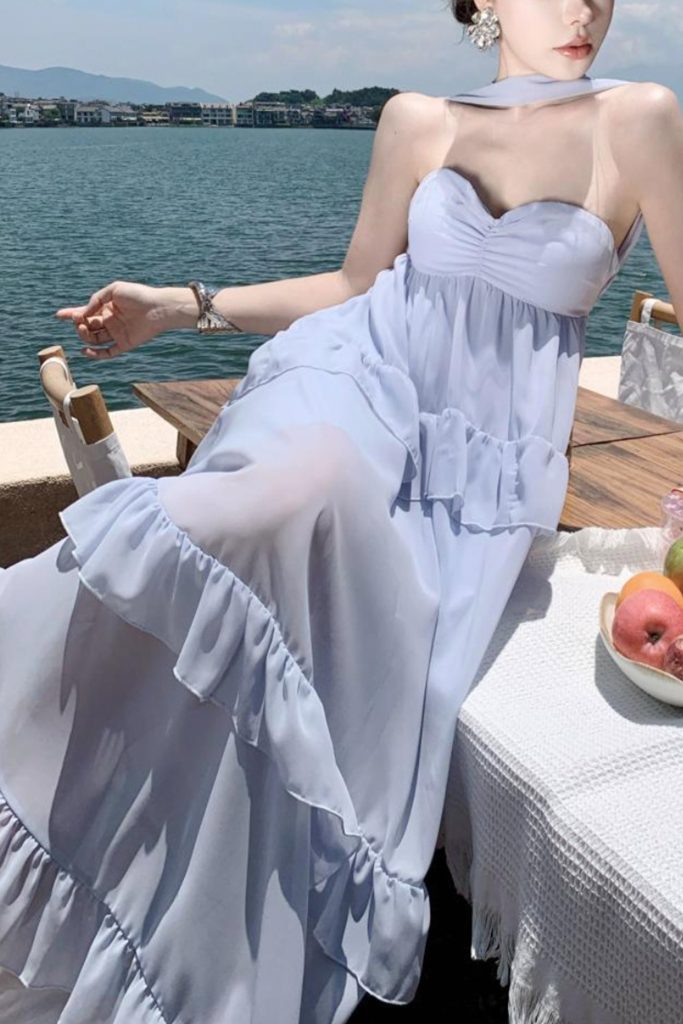 Premium French-Style Halter Resort Dress
