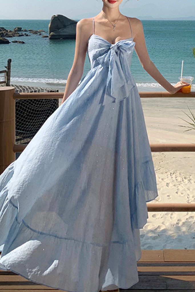 Bow Tie-Up Backless Beach Dress