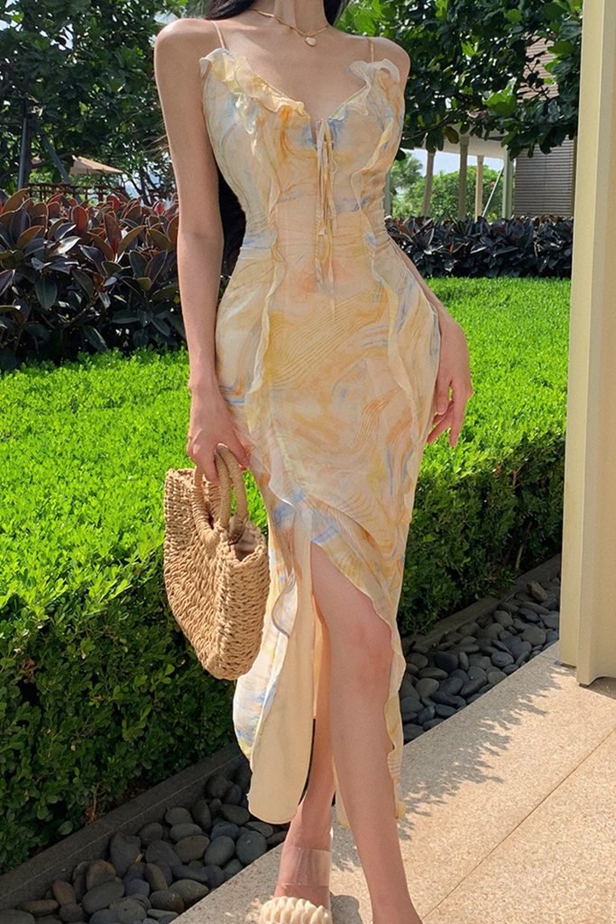 Mixed-Fabric Ditsy Floral Dress