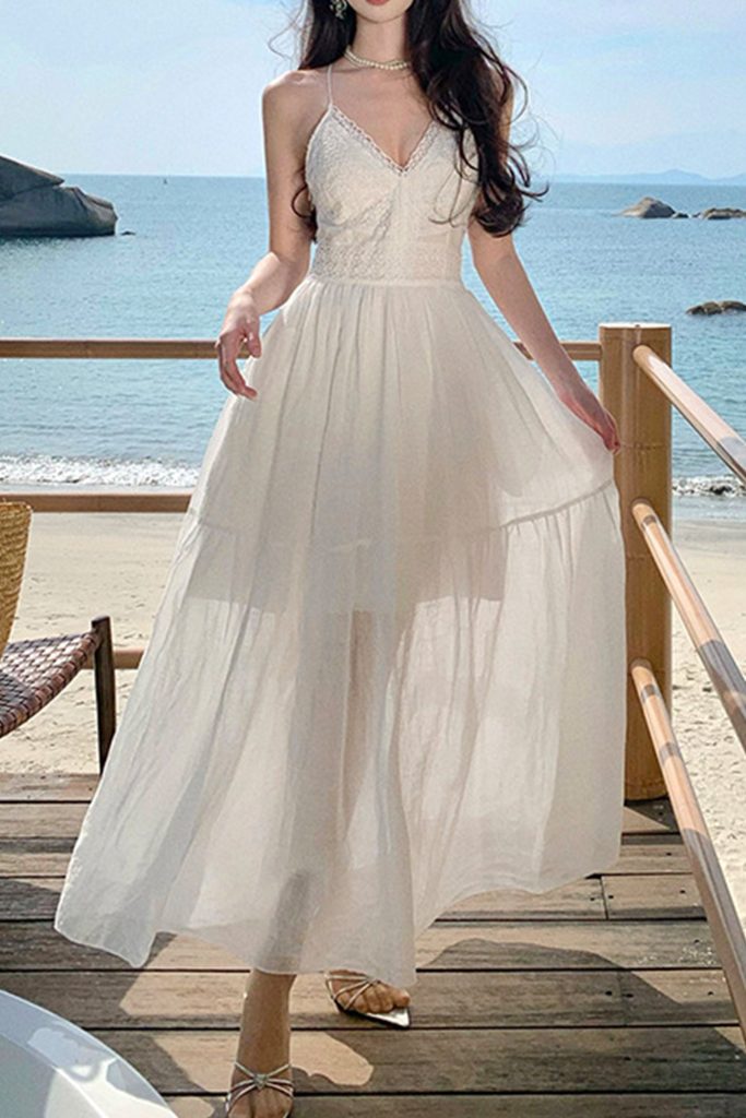 V-Neck Backless Cami Little White Dress