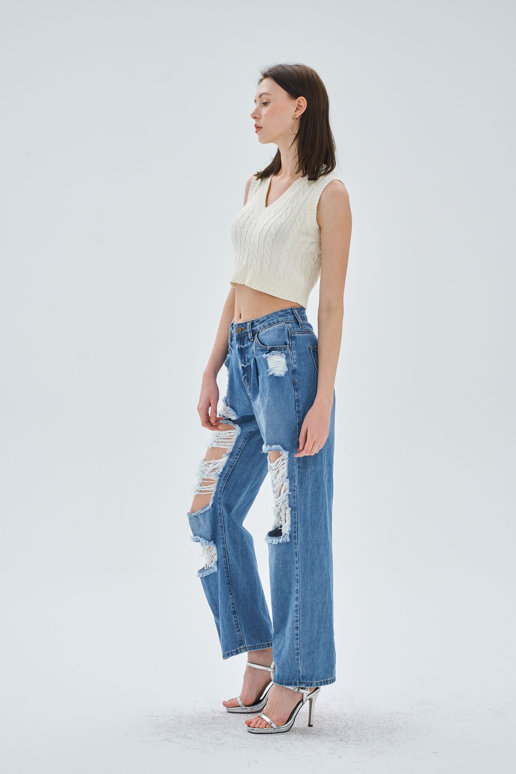 WIDE LEG RIPPED JEANS - Image 4