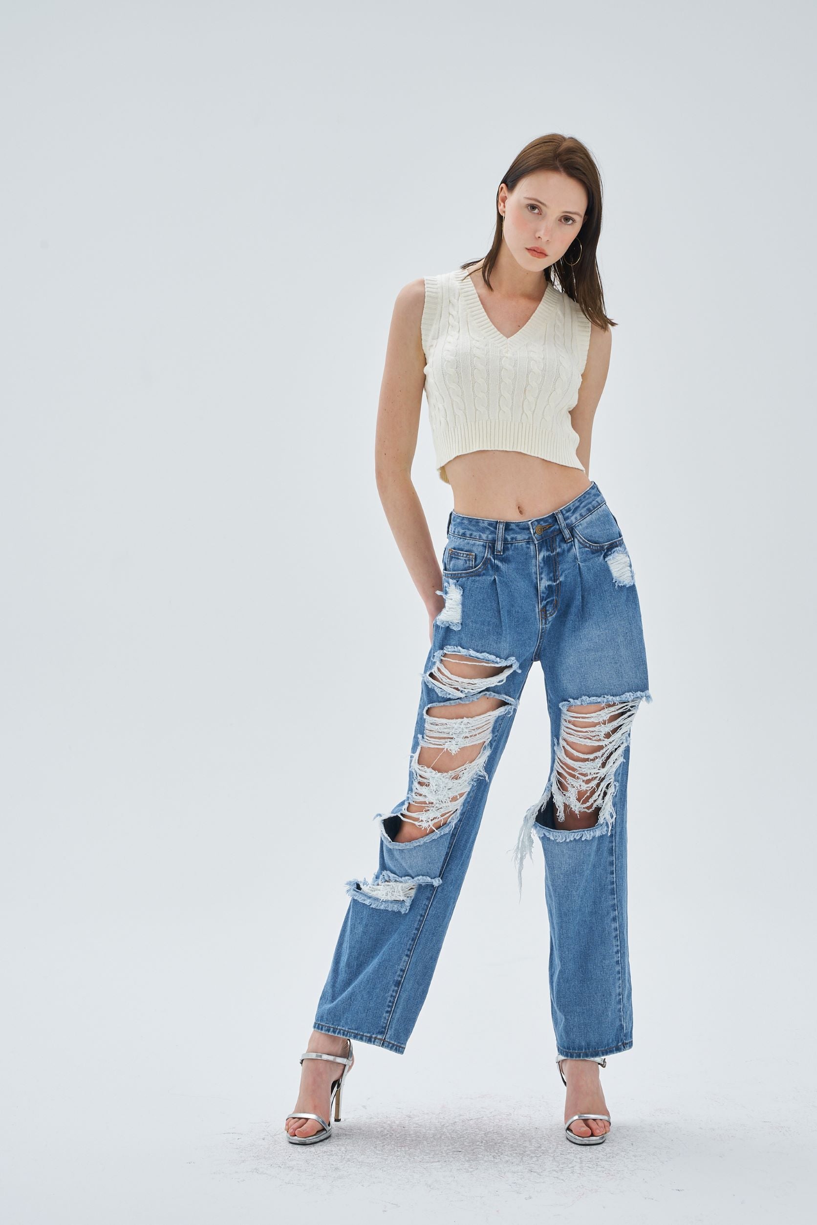 WIDE LEG RIPPED JEANS - Image 5