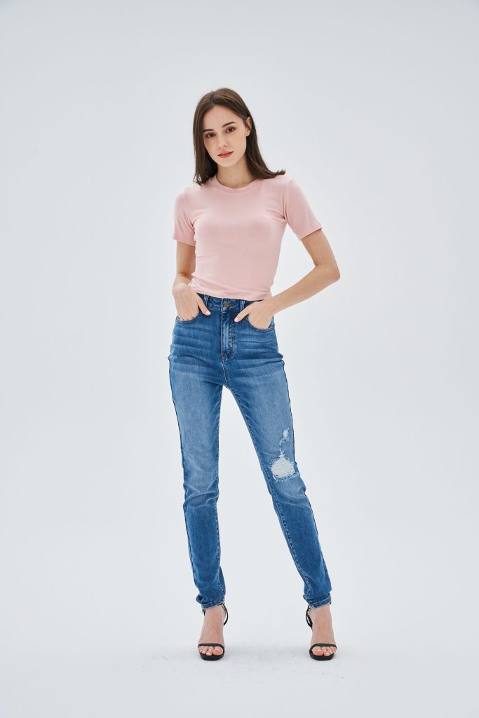 HIGH WAIST RIPPED DESIGN SKINNY JEANS
