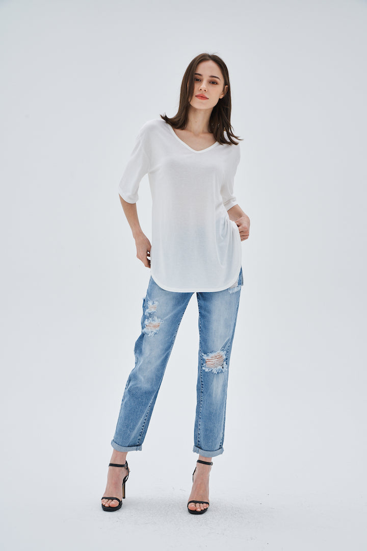 RIPPED DESIGN STRAIGHT LEG JEANS - Image 5