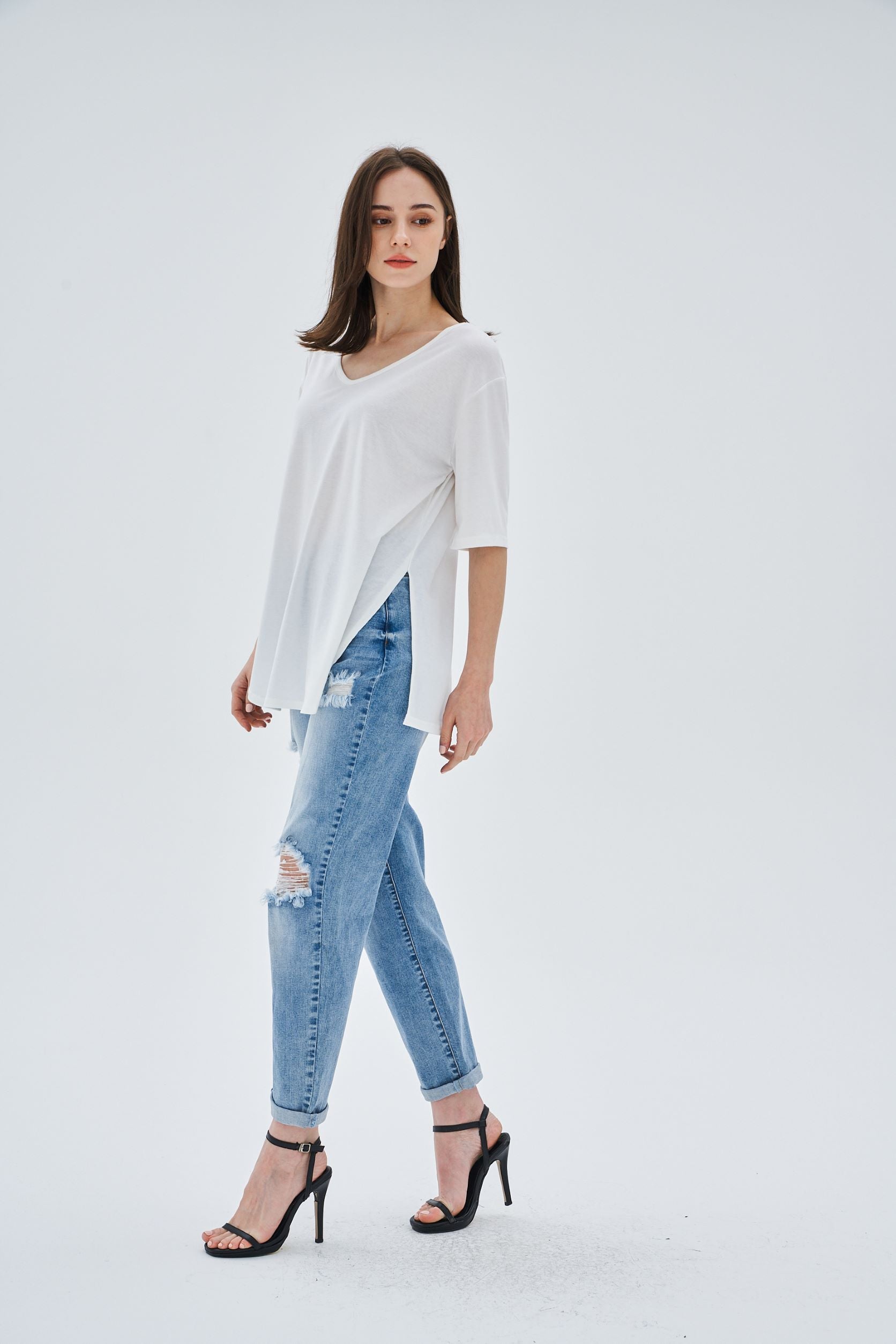 RIPPED DESIGN STRAIGHT LEG JEANS - Image 3