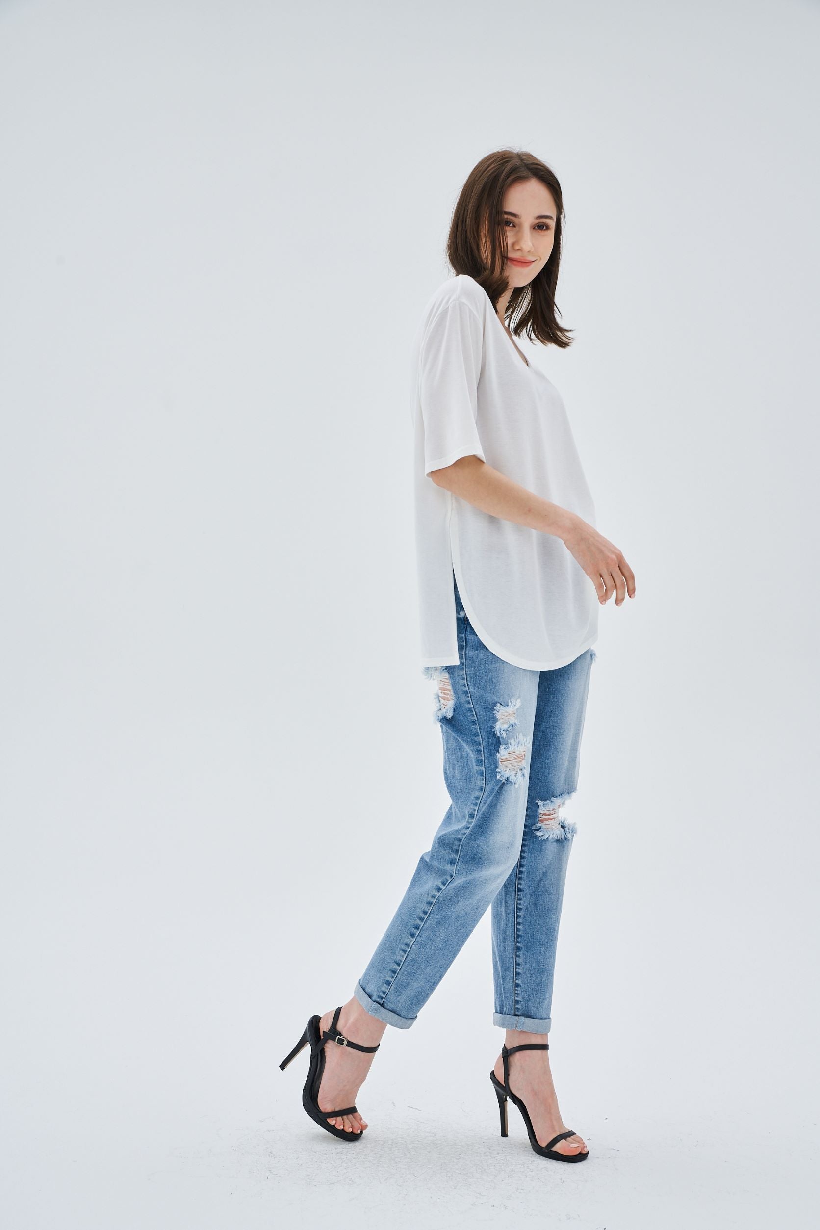 RIPPED DESIGN STRAIGHT LEG JEANS - Image 2