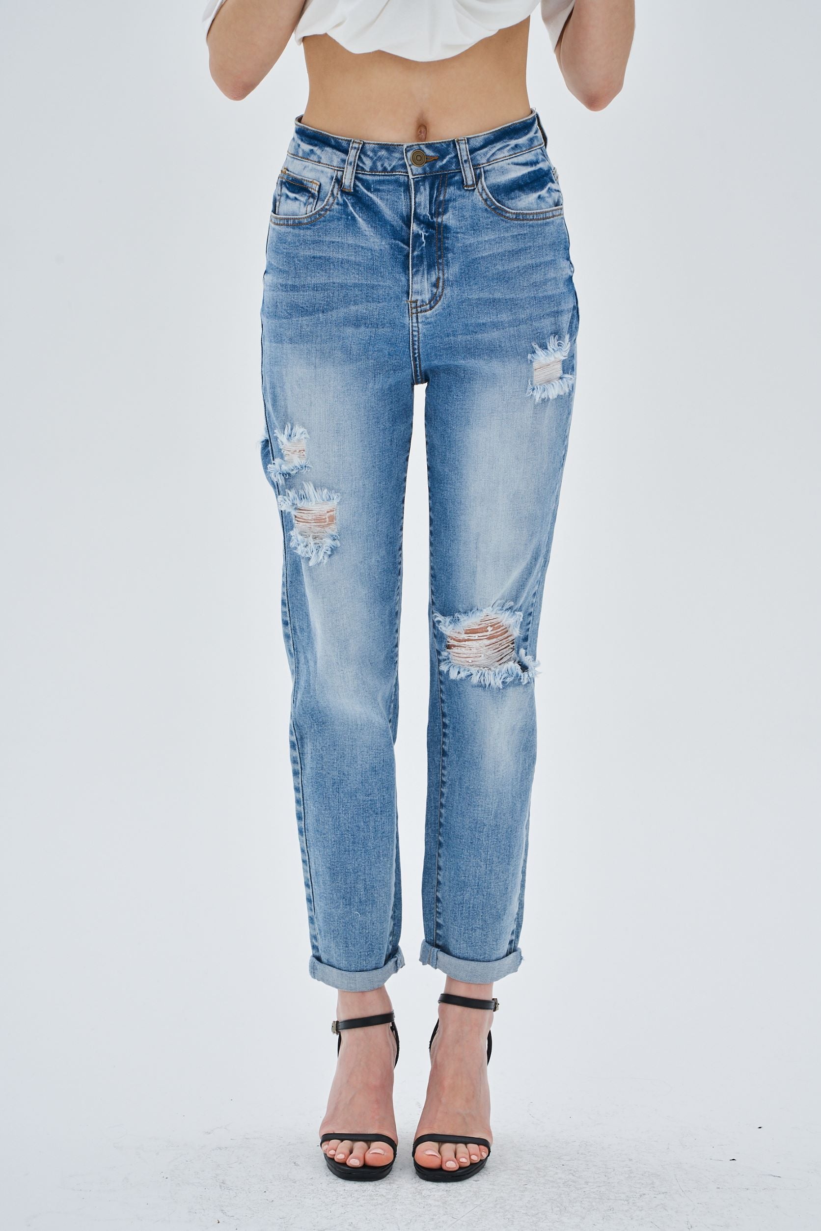 RIPPED DESIGN STRAIGHT LEG JEANS - Image 6