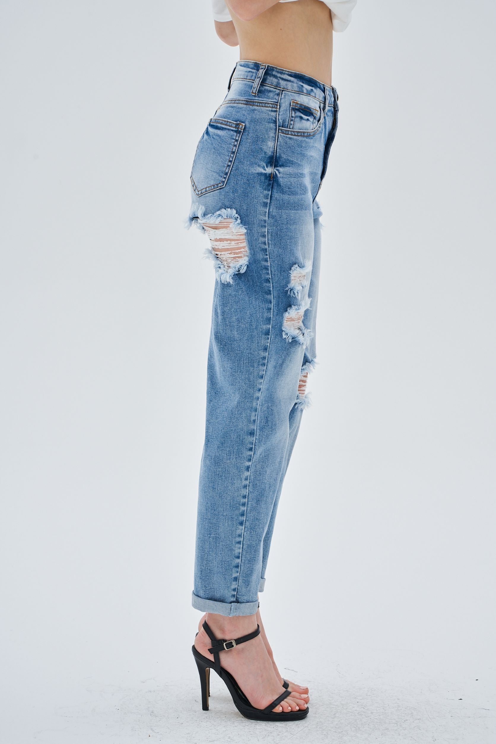 RIPPED DESIGN STRAIGHT LEG JEANS - Image 7