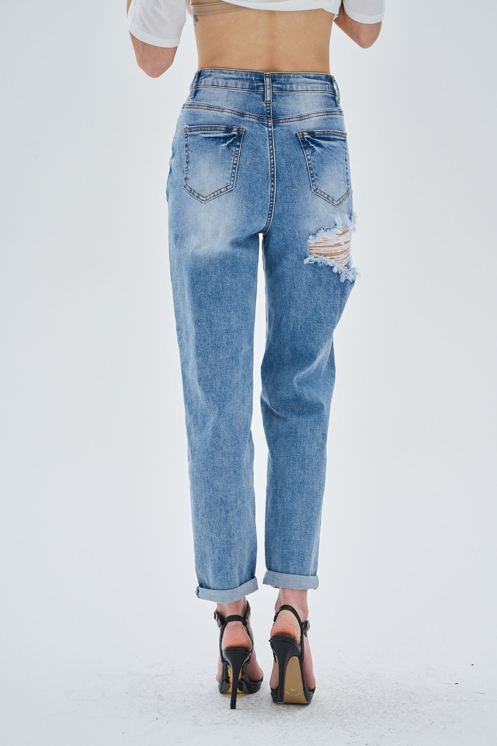 RIPPED DESIGN STRAIGHT LEG JEANS - Image 8
