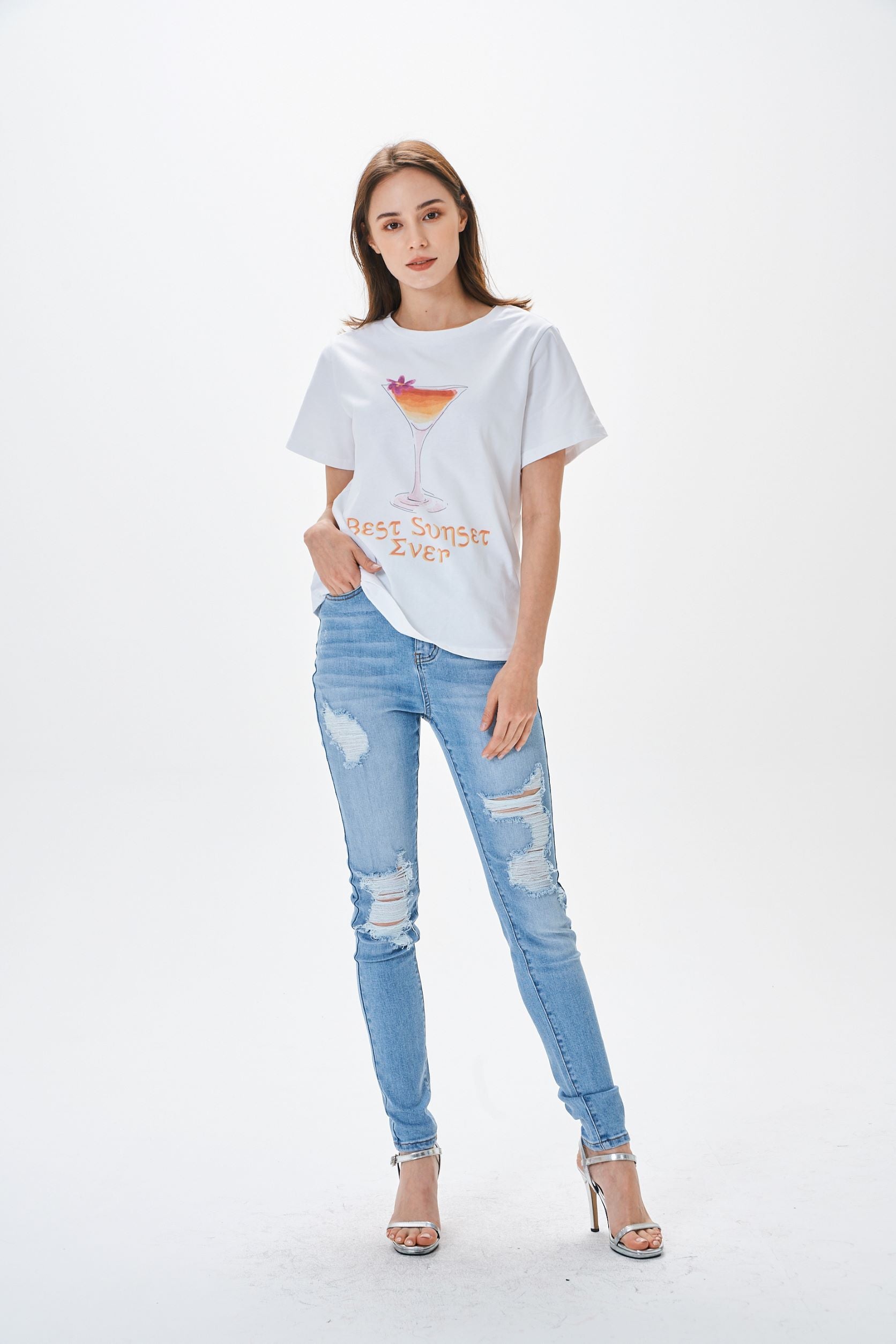 LIGHT BLUE HIGH WAIST RIPPED SKINNY JEANS