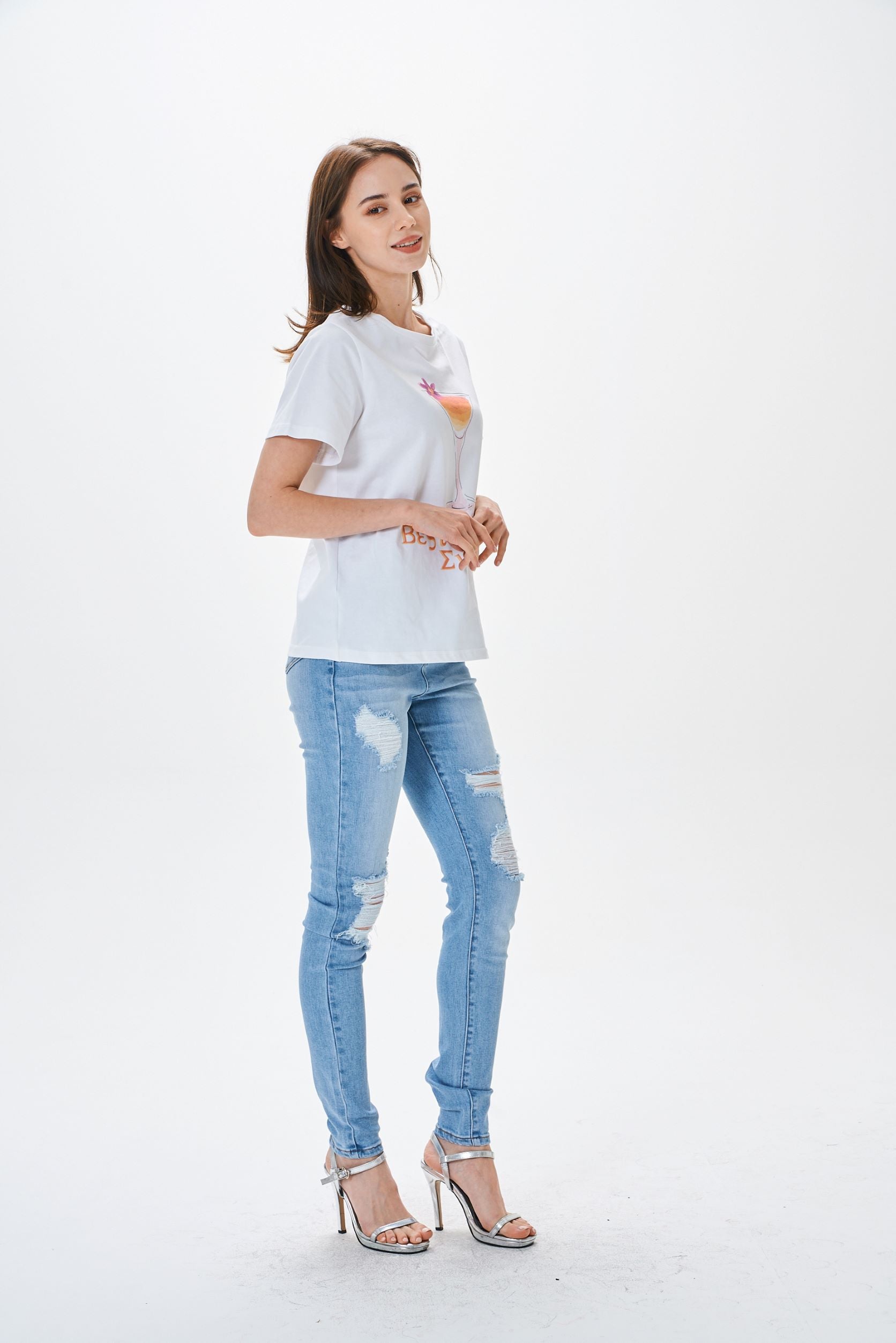 LIGHT BLUE HIGH WAIST RIPPED SKINNY JEANS - Image 2