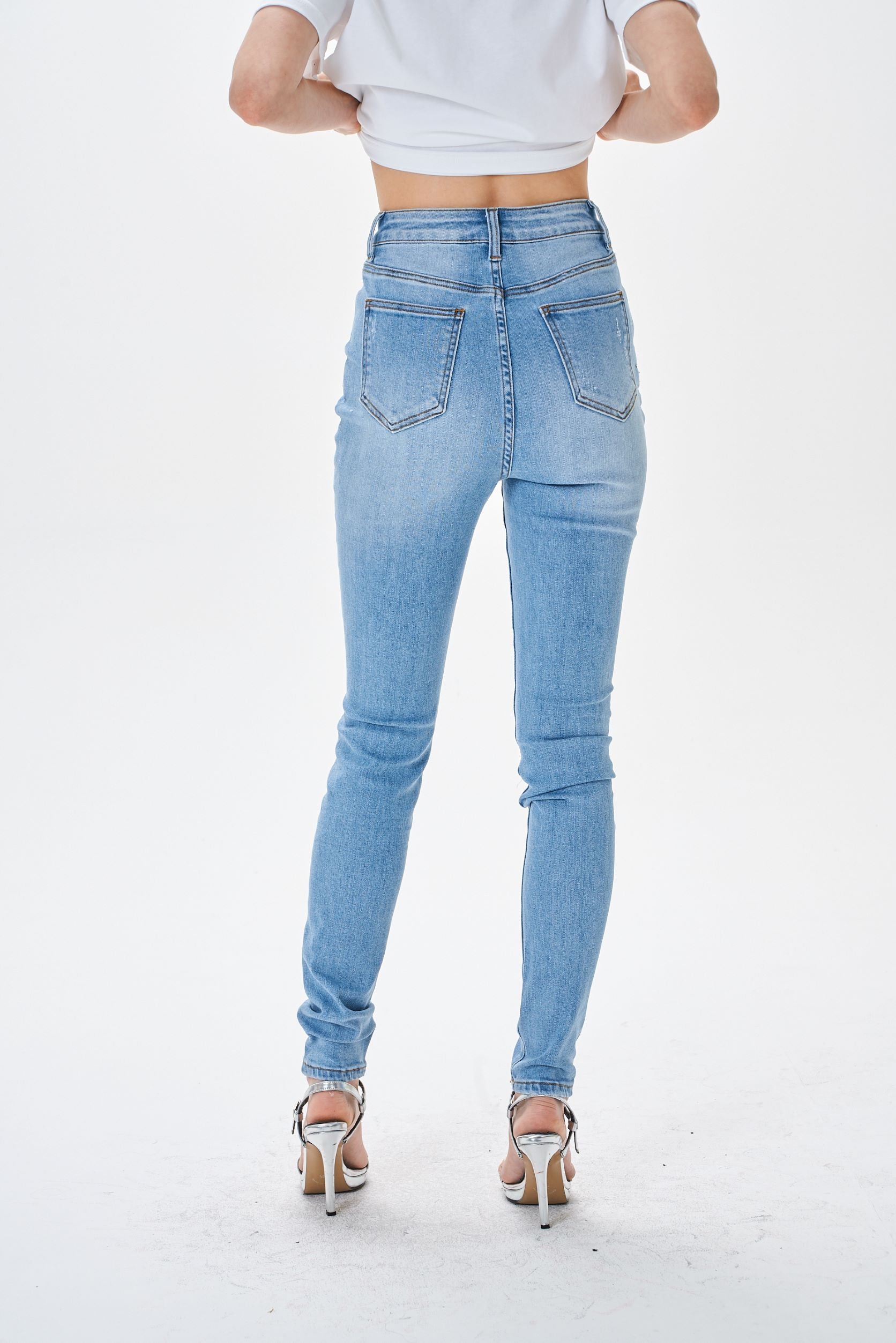 LIGHT BLUE HIGH WAIST RIPPED SKINNY JEANS - Image 8