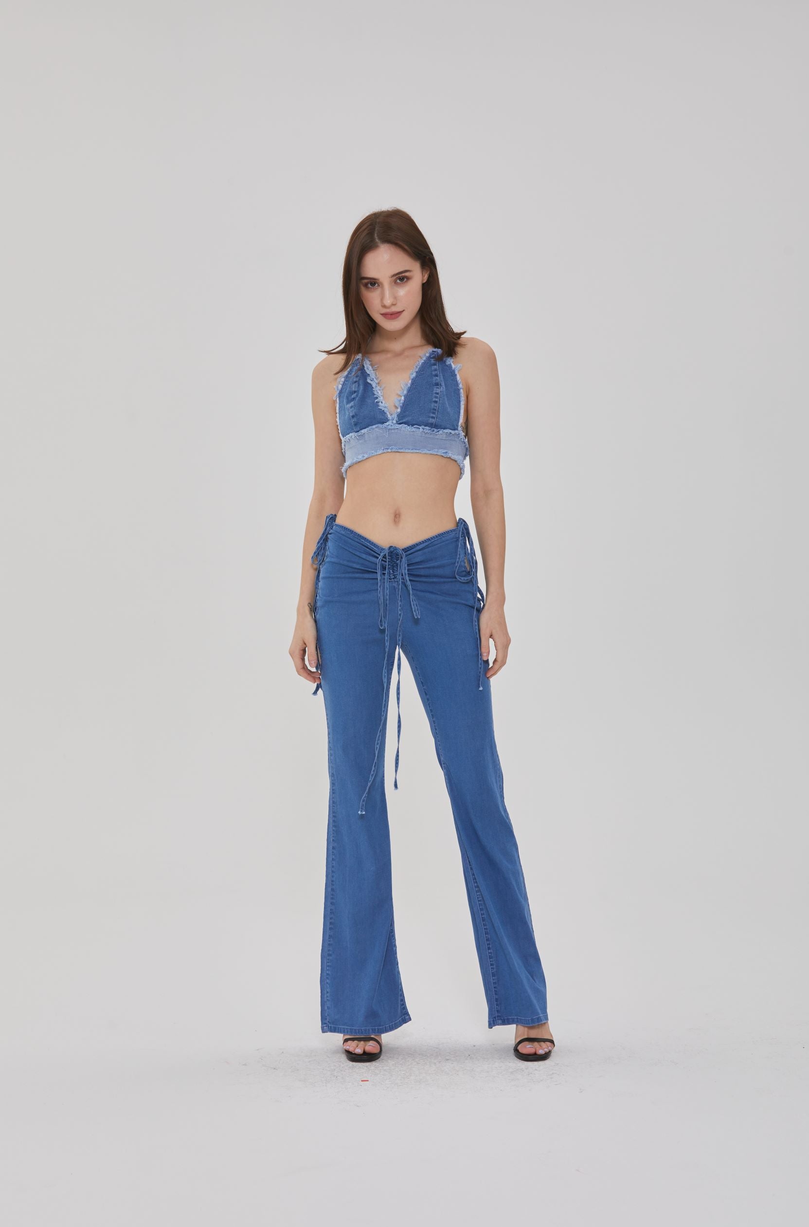 MID RISE DRAWSTRING FLARE LEG JEANS - Image 5