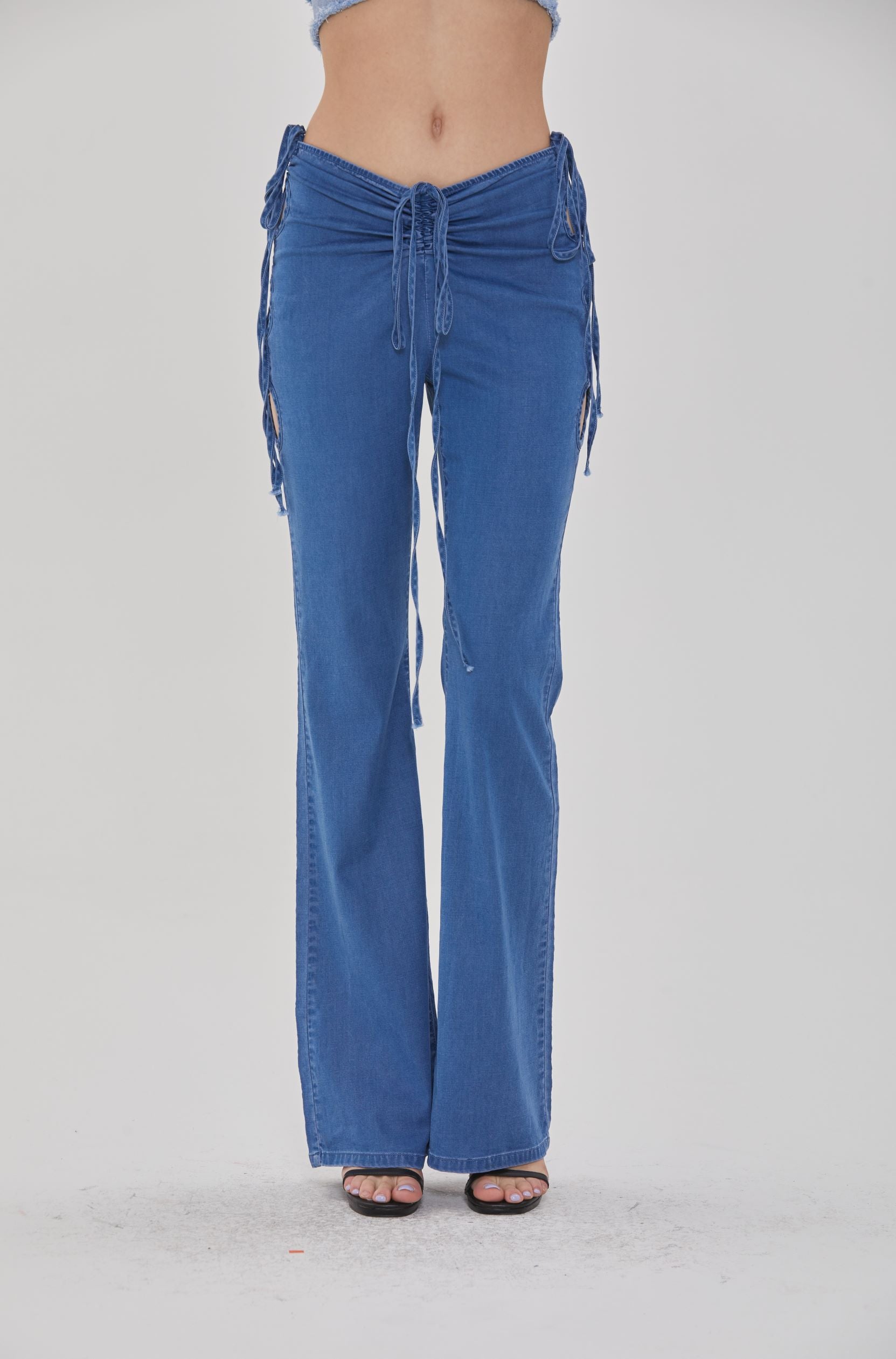 MID RISE DRAWSTRING FLARE LEG JEANS - Image 6