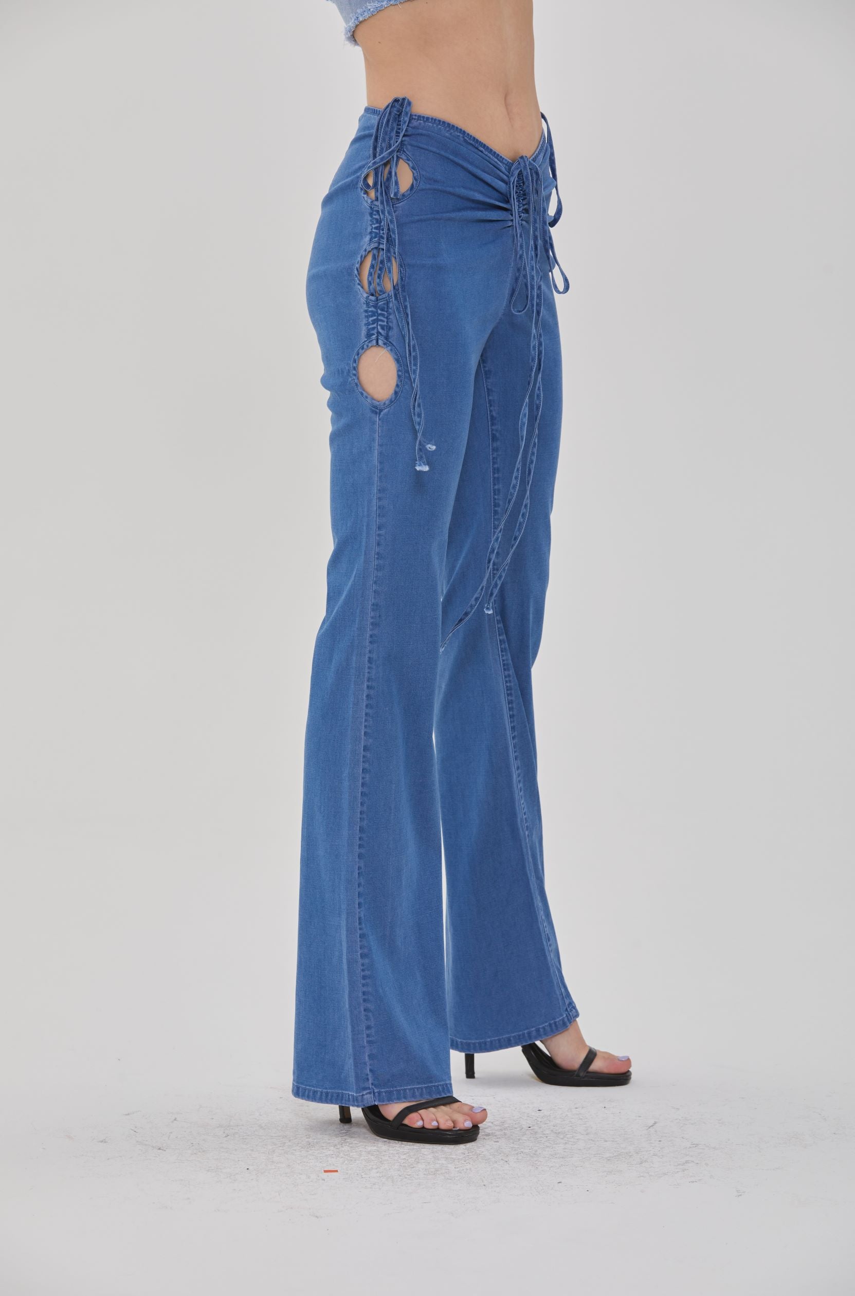 MID RISE DRAWSTRING FLARE LEG JEANS - Image 7