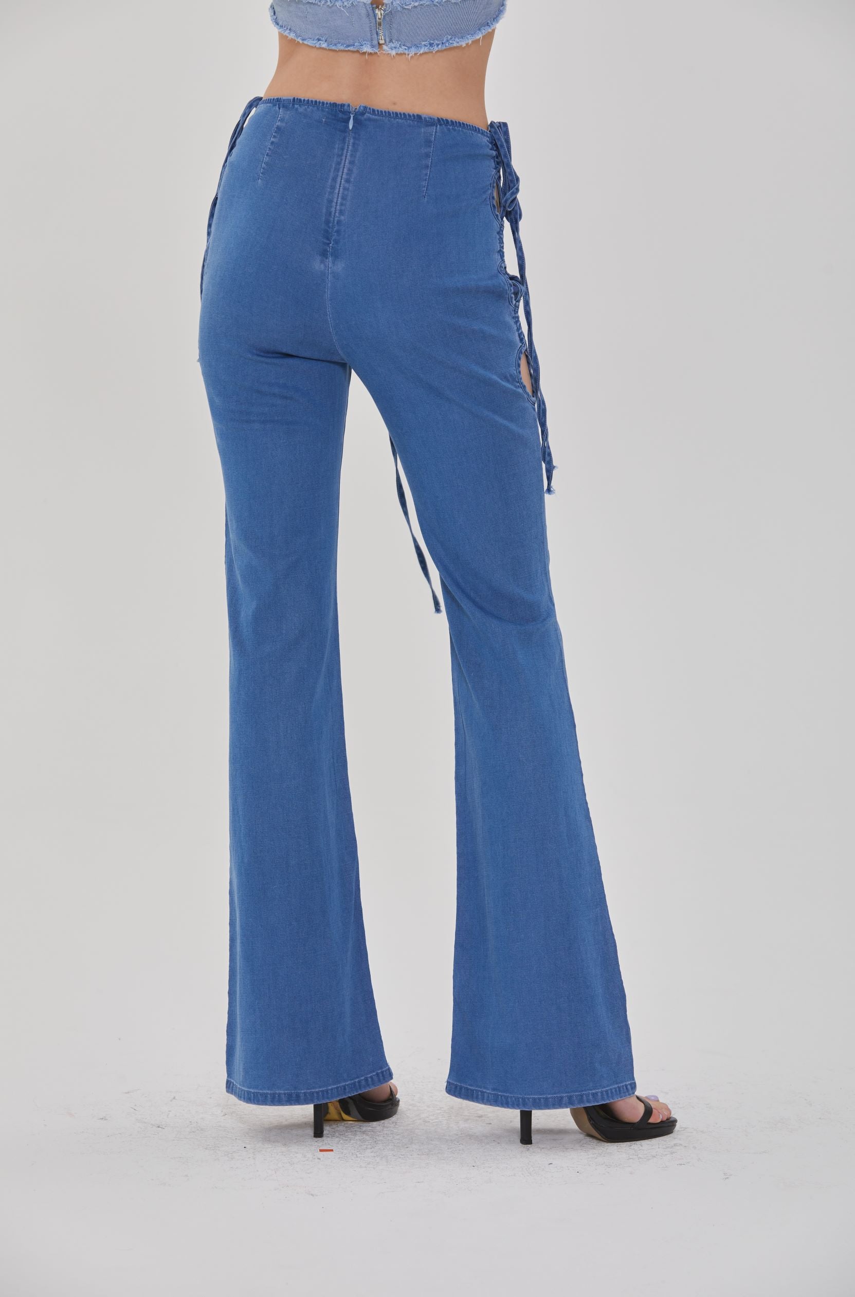 MID RISE DRAWSTRING FLARE LEG JEANS - Image 8