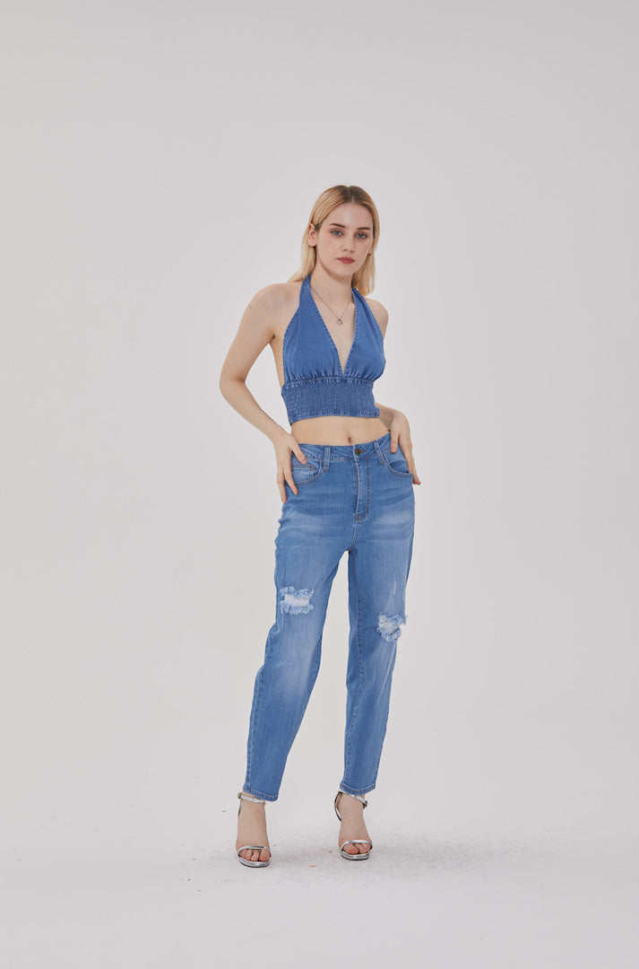 RIPPED DETAIL STRAIGHT LEG JEANS - Image 5