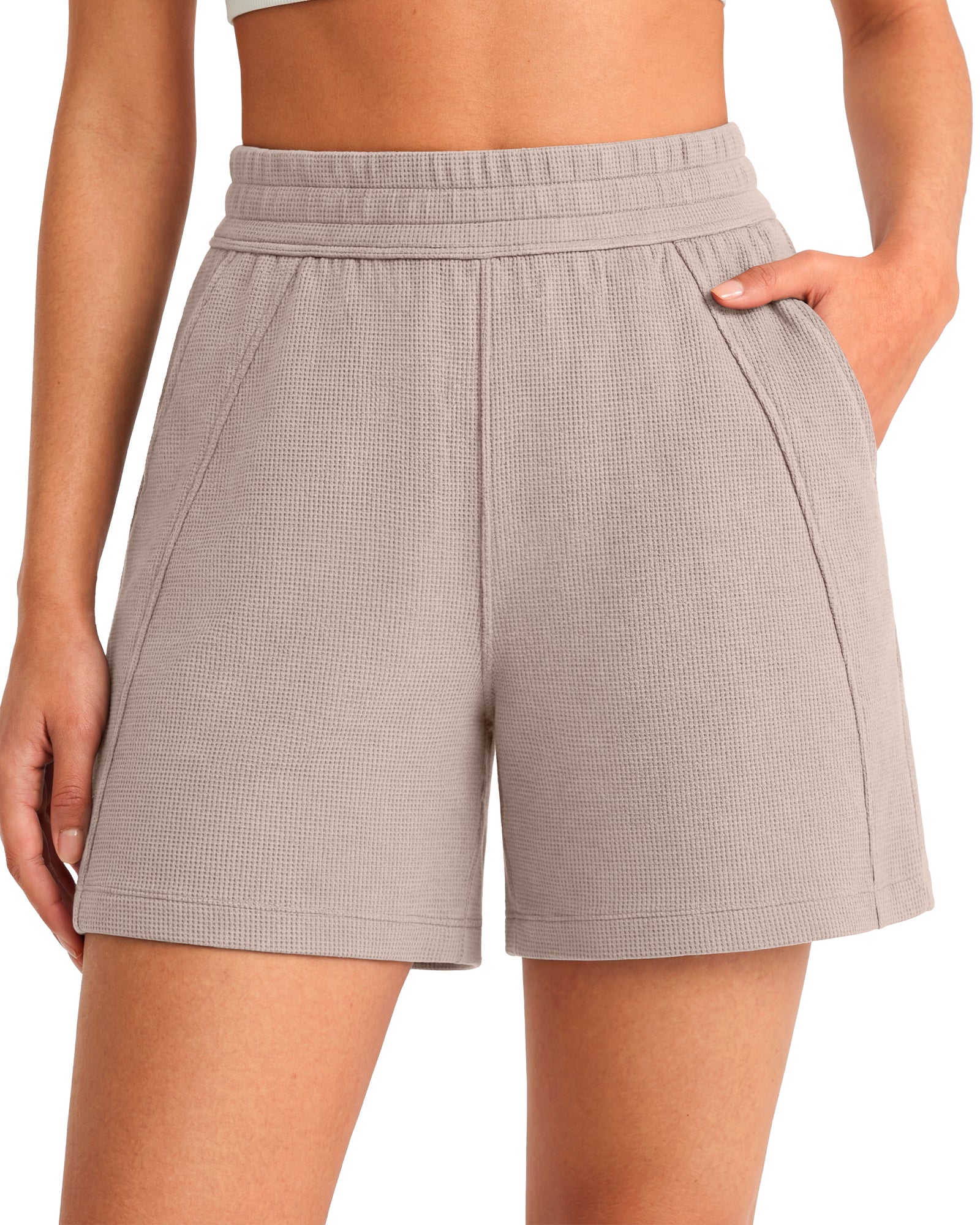 G4Free Waffle Knit 4'' High Waisted Shorts with Pockets - Image 3