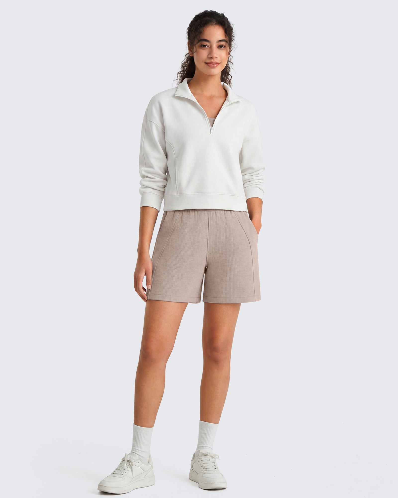 G4Free Waffle Knit 4'' High Waisted Shorts with Pockets - Image 4