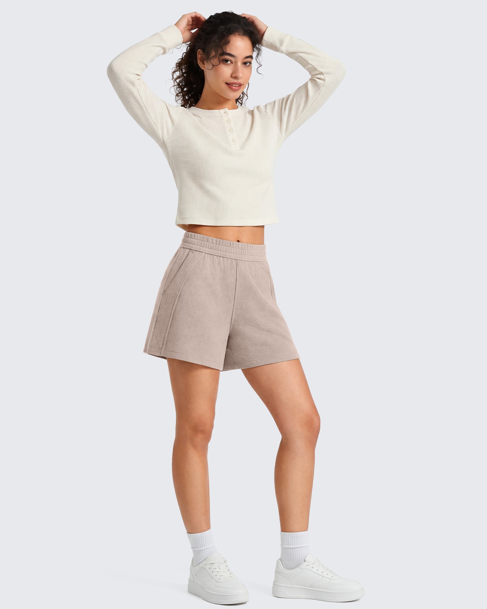 G4Free Waffle Knit 4'' High Waisted Shorts with Pockets - Image 11
