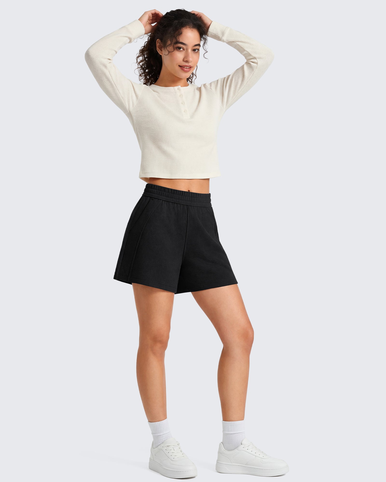 G4Free Waffle Knit 4'' High Waisted Shorts with Pockets - Image 15