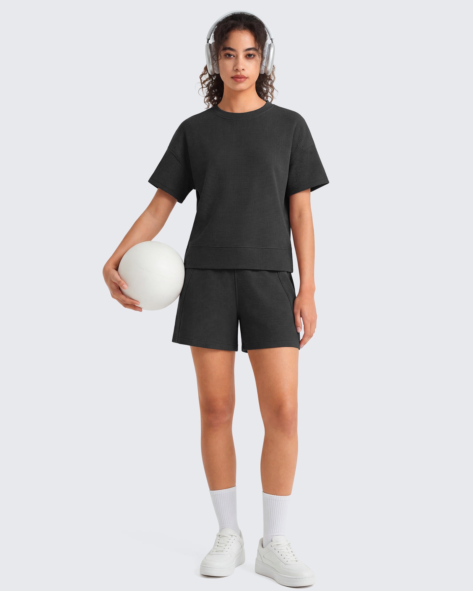 G4Free Waffle Knit 4'' High Waisted Shorts with Pockets - Image 2
