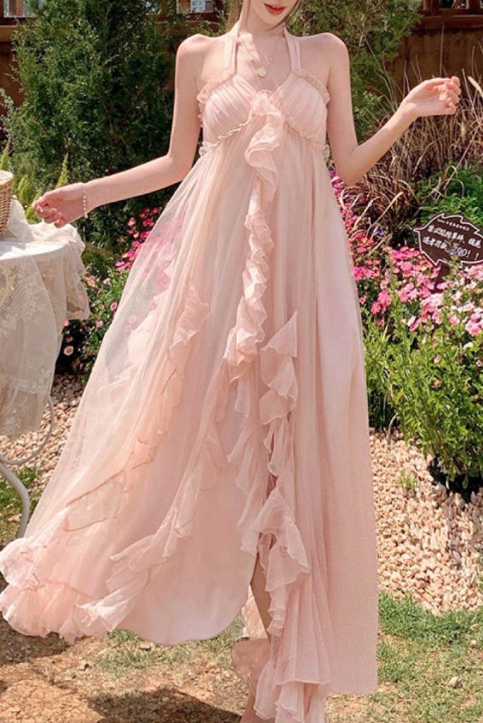 Gentle Pink Sheer Chiffon Dress