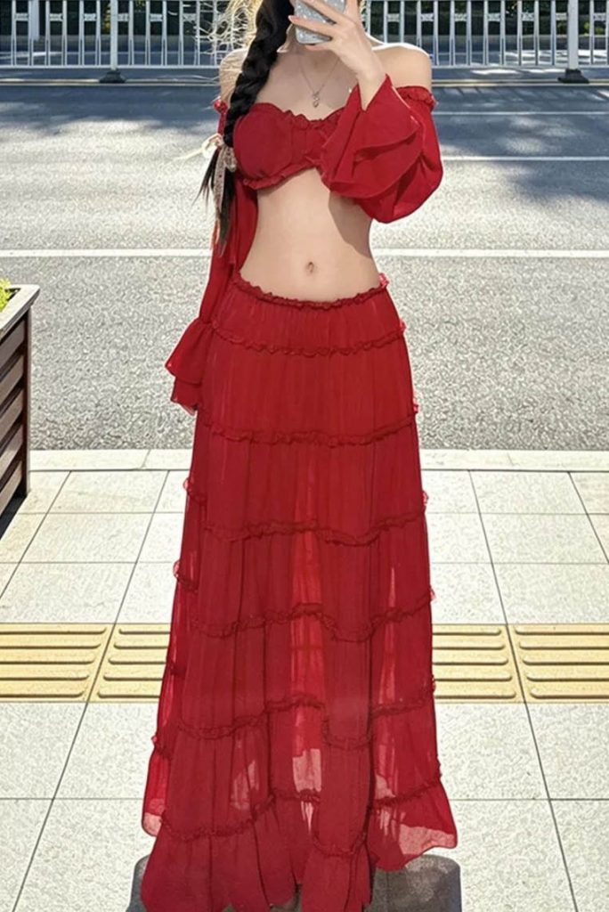 Vivid Red Bandeau Maxi Beach Dress