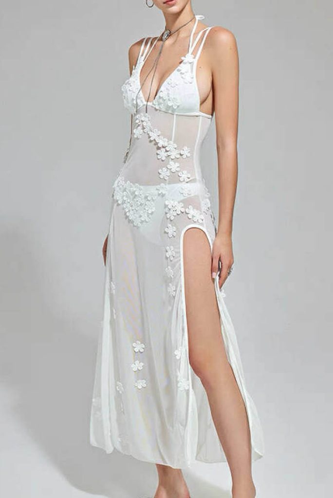 Semi-Sheer Sheer Fabric Elegant Maxi Skirt Bikini 3-Piece Set