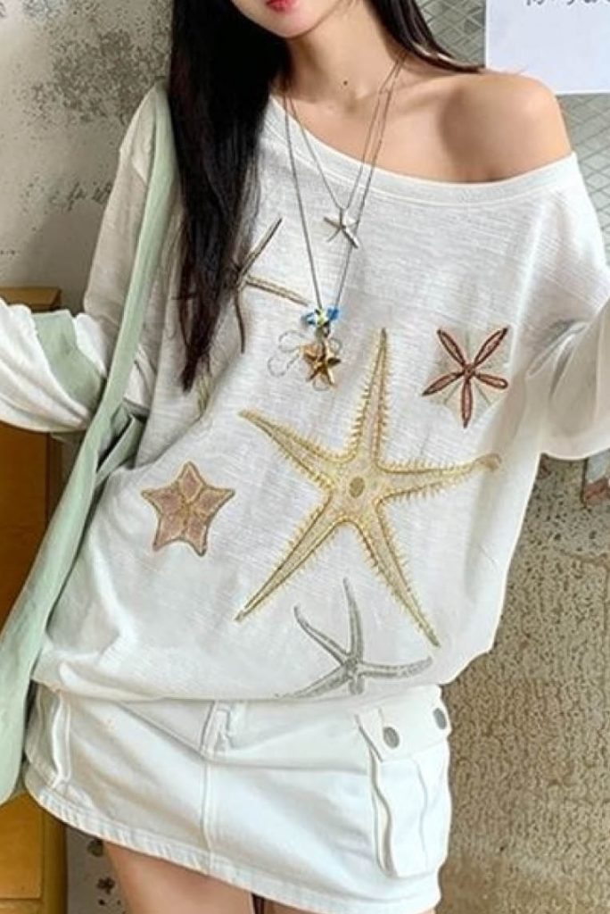 Starfish Print Lightweight Sun-Protection Cover-Up