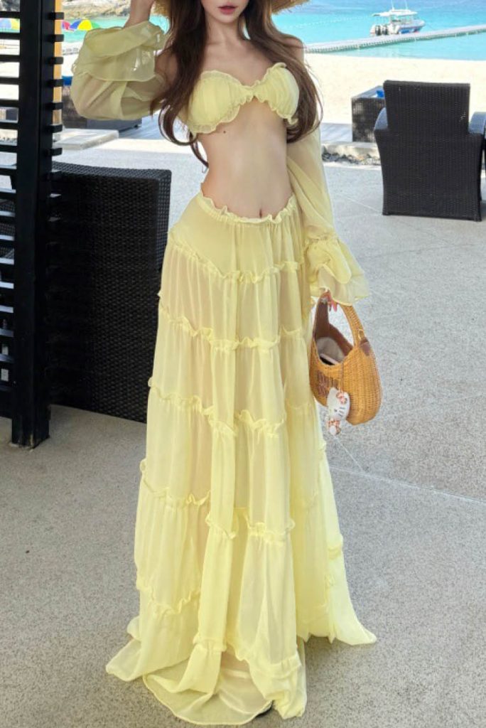 Pale Yellow One-Shoulder Beach Maxi Dress