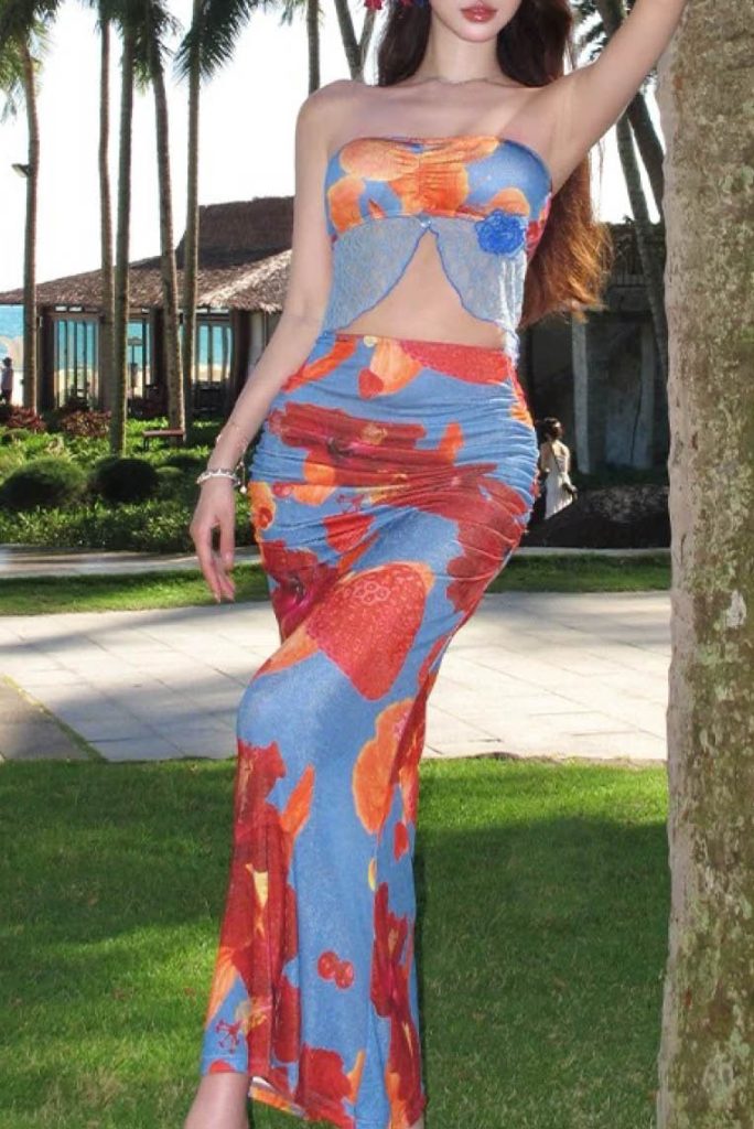 Tropical Island Maxi Skirt Style Bikini 3-Piece Set