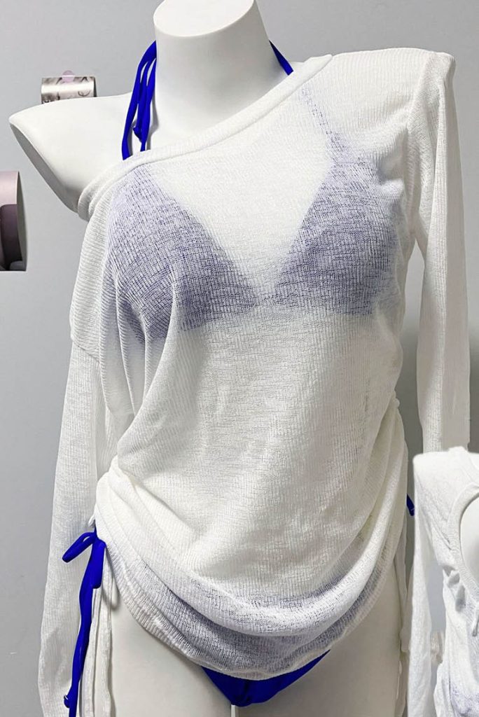 Drawstring Cover-Up Tie-Side Bikini Set