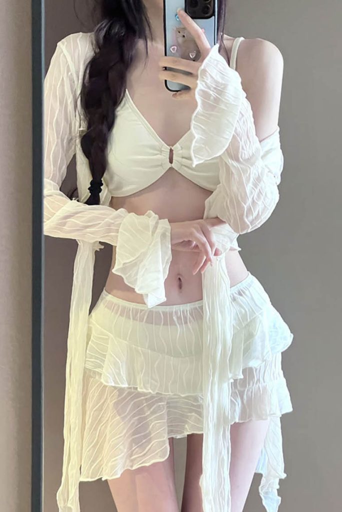 Wave Pattern 4-Piece Set Sexy Swimwear