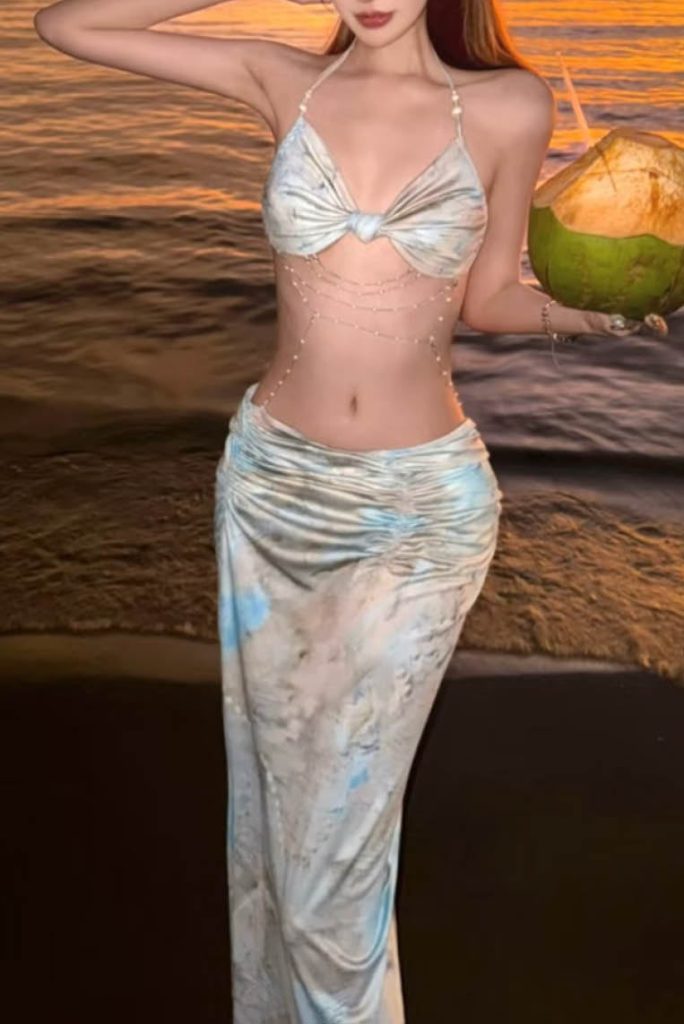 Designer-Style Tie-Dye Cami Bikini Skirt